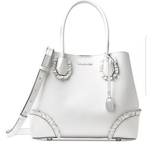 Michael Kors White Leather Ruffled Tote